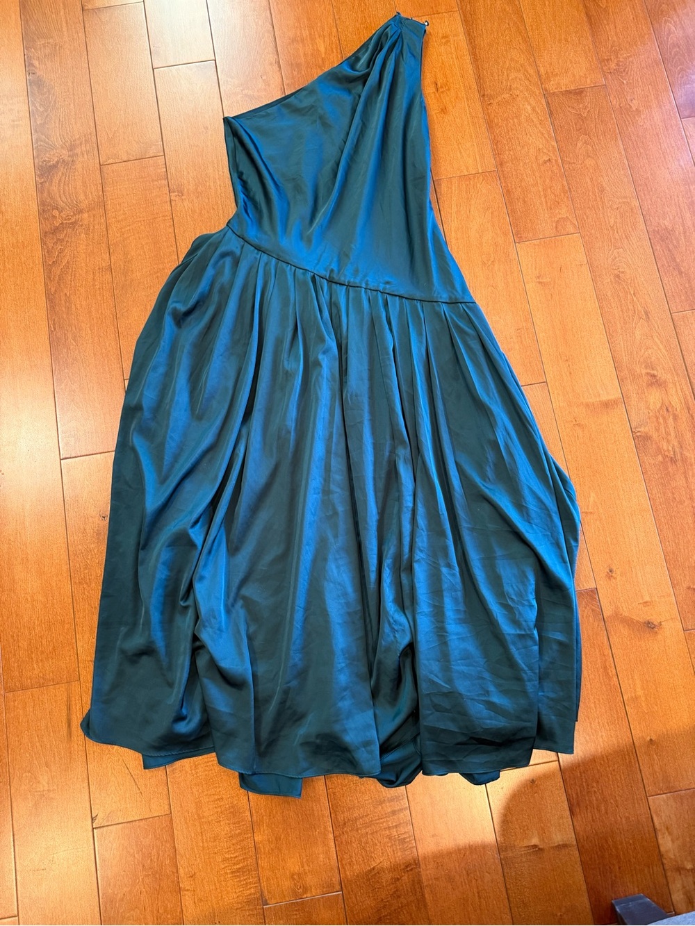 BHLDN One-Shoulder Teal Green Satin Dress